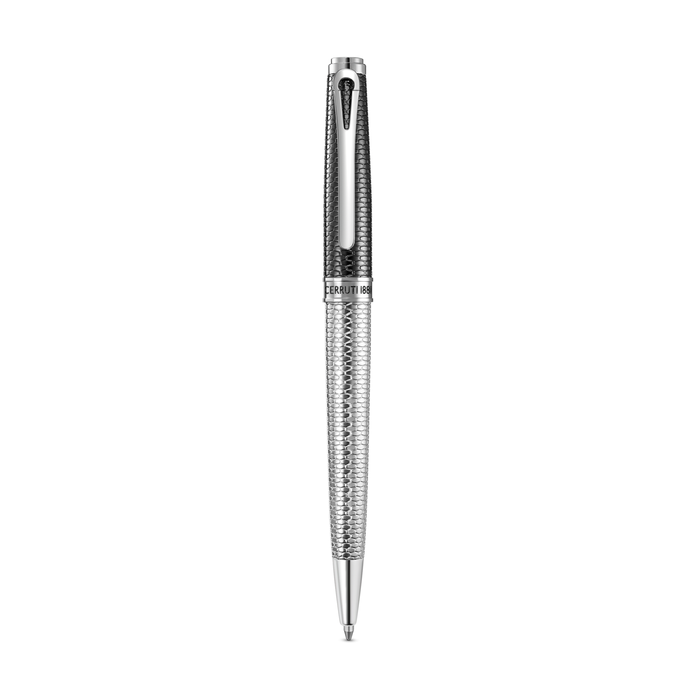 Cerruti 1881 silver and gunmetal textured ballpoint pen with polished silver-tone trims