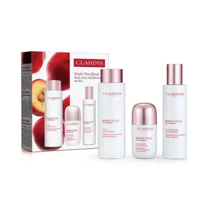 Clarins Bright Plus Ritual Set brightening skincare collection for radiant hydrated skin Find Online Today at Paris Gallery Qatar