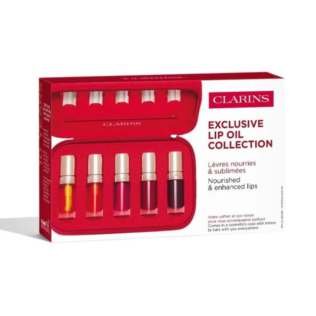 Clarins Lip Oil 10th Anniversary Vanity Full Size Set luxury nourishing lip oil collection with vanity case Shop the Latest Online at Paris Gallery Qatar