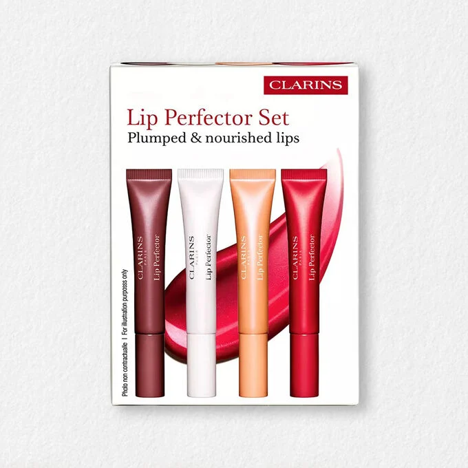 Clarins Lip Perfector Set nourishing glossy lip care collection with multiple shades Shop Now Online at Paris Gallery Qatar