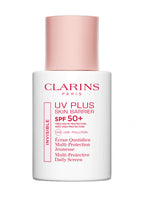 Clarins UV Plus Skin Barrier SPF 50+ Invisible 30ml lightweight daily sunscreen with UVA UVB protection Available for Online Purchase at Paris Gallery Qatar