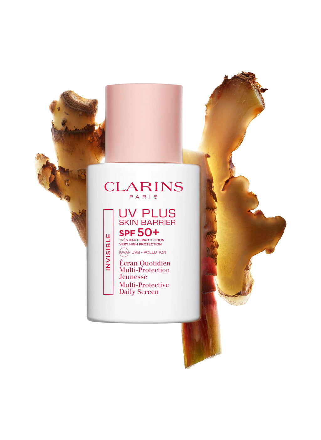 Clarins UV Plus Skin Barrier SPF 50+ Invisible 30ml lightweight daily sunscreen with UVA UVB protection Available for Online Purchase at Paris Gallery Qatar