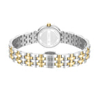 Focused product view of the hidden butterfly push-button deployment clasp mechanism integrated into the two-tone steel bracelet.