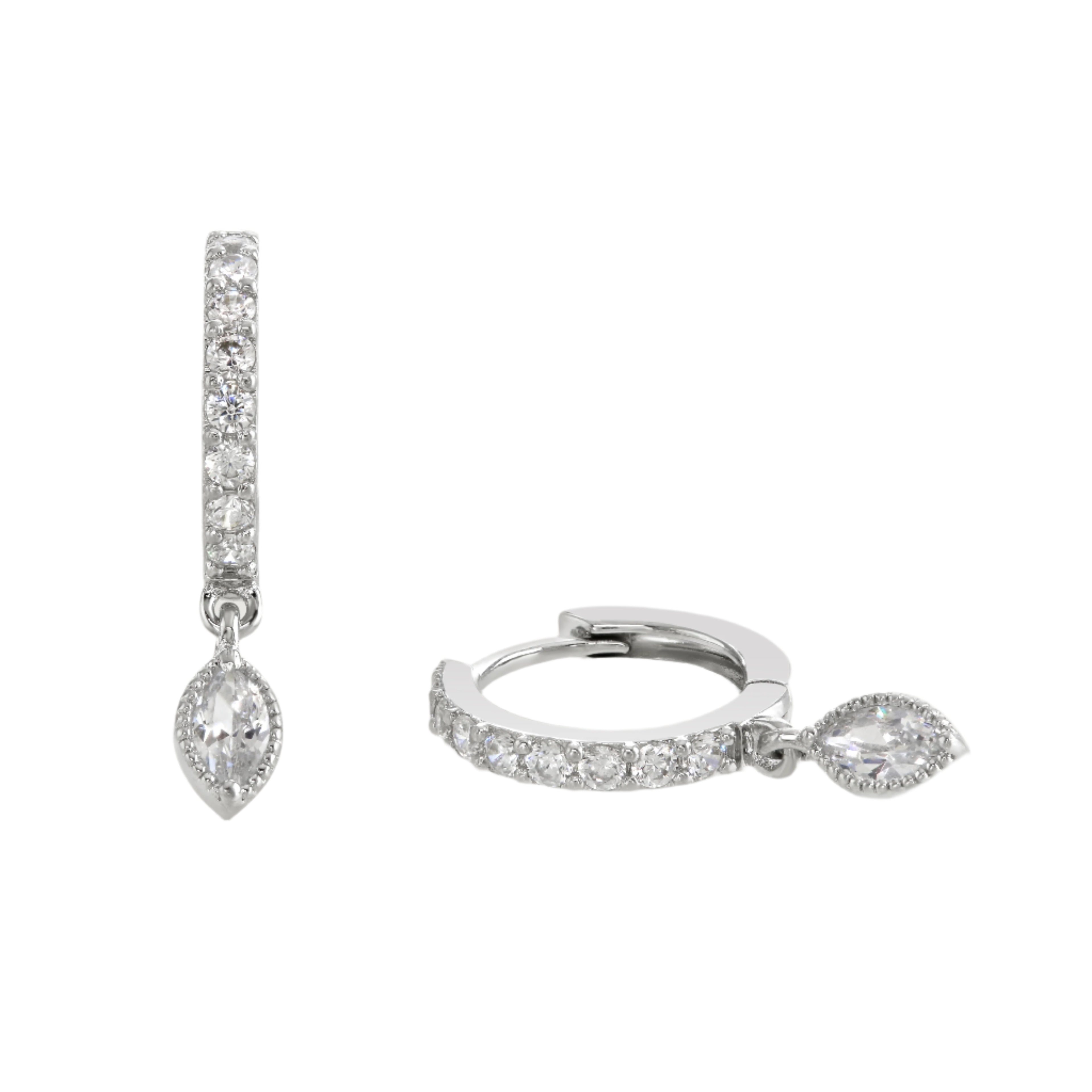 Buckley London Silver Marquise Diamond Hoop Earring IMI Rhodium