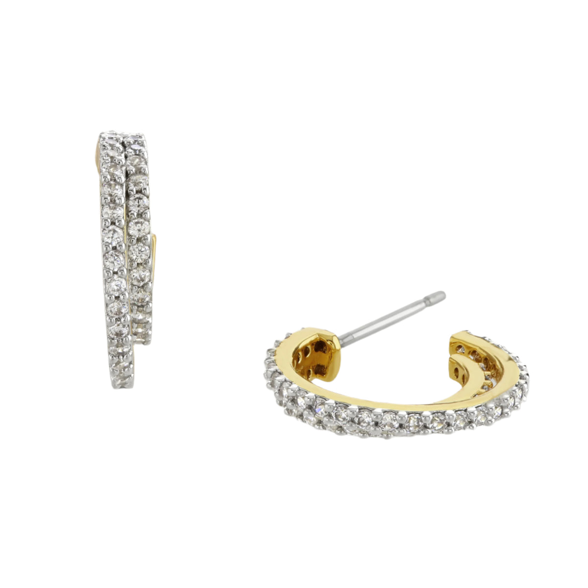 Buckley London Two Tone Pave Double Hoop Earrings Gold + Rhodium Buckley London Two Tone Pave Double Hoop Earrings Gold + Rhodium