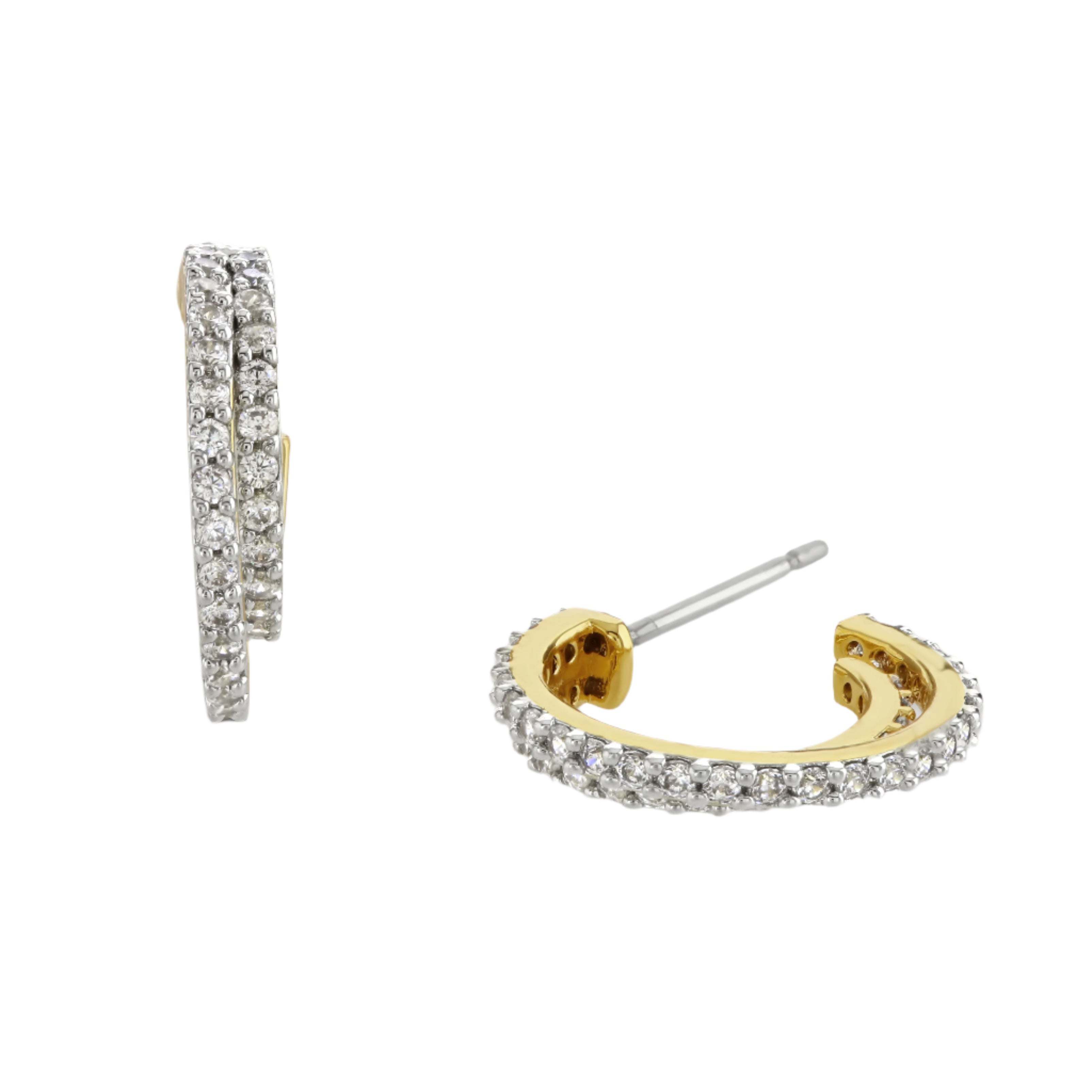 Buckley London Two Tone Pave Double Hoop Earrings Gold + Rhodium