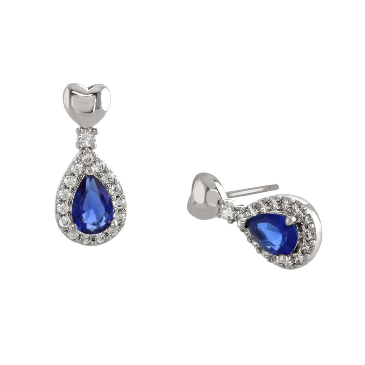Buckley London Sapphire Heart Pear Drop Earrings Rhodium Buckley London Sapphire Heart Pear Drop Earrings Rhodium
