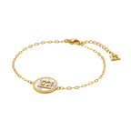 ESCADA CAROLINE ROUND MOP MOTIF WITH ESCADA LOGO BRACELET