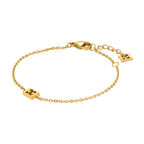 Gold-toned chain bracelet with two rectangular charms featuring an 'E' motif, lobster clasp, and extender chain.