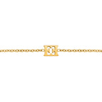 Gold-toned chain bracelet with a rectangular charm featuring a stylized 'EE' cutout design in the center.