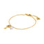 Gold-toned chain bracelet with a key charm, a white pearl, and a small rectangular logo tag.