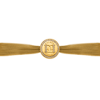 Gold-toned mesh bracelet with a round medallion featuring a crystal-studded "M" logo and "ESCADA" text, framed by crystals.