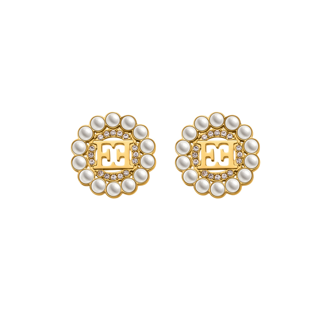 CLARA ROUND PEARLS RING CNT LOGO EARRING