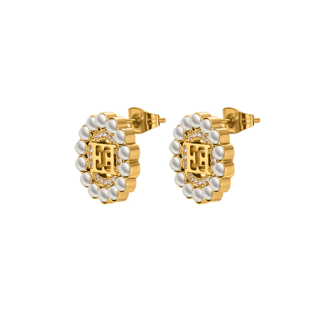 CLARA ROUND PEARLS RING CNT LOGO EARRING