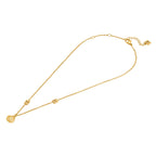Gold-toned chain necklace with a ribbed shell charm and two square EA logo charms. Features an adjustable clasp.