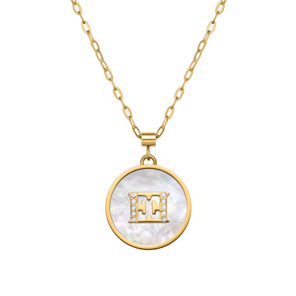 ESCADA CAROLINE ROUND MOP MOTIF WITH ESCADA LOGO NACKLACE