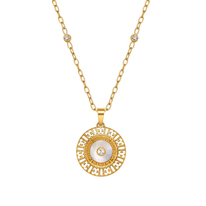 ESCADA NAOMI ROUND LOGO CUTOUT WITH MOP NECKLACE