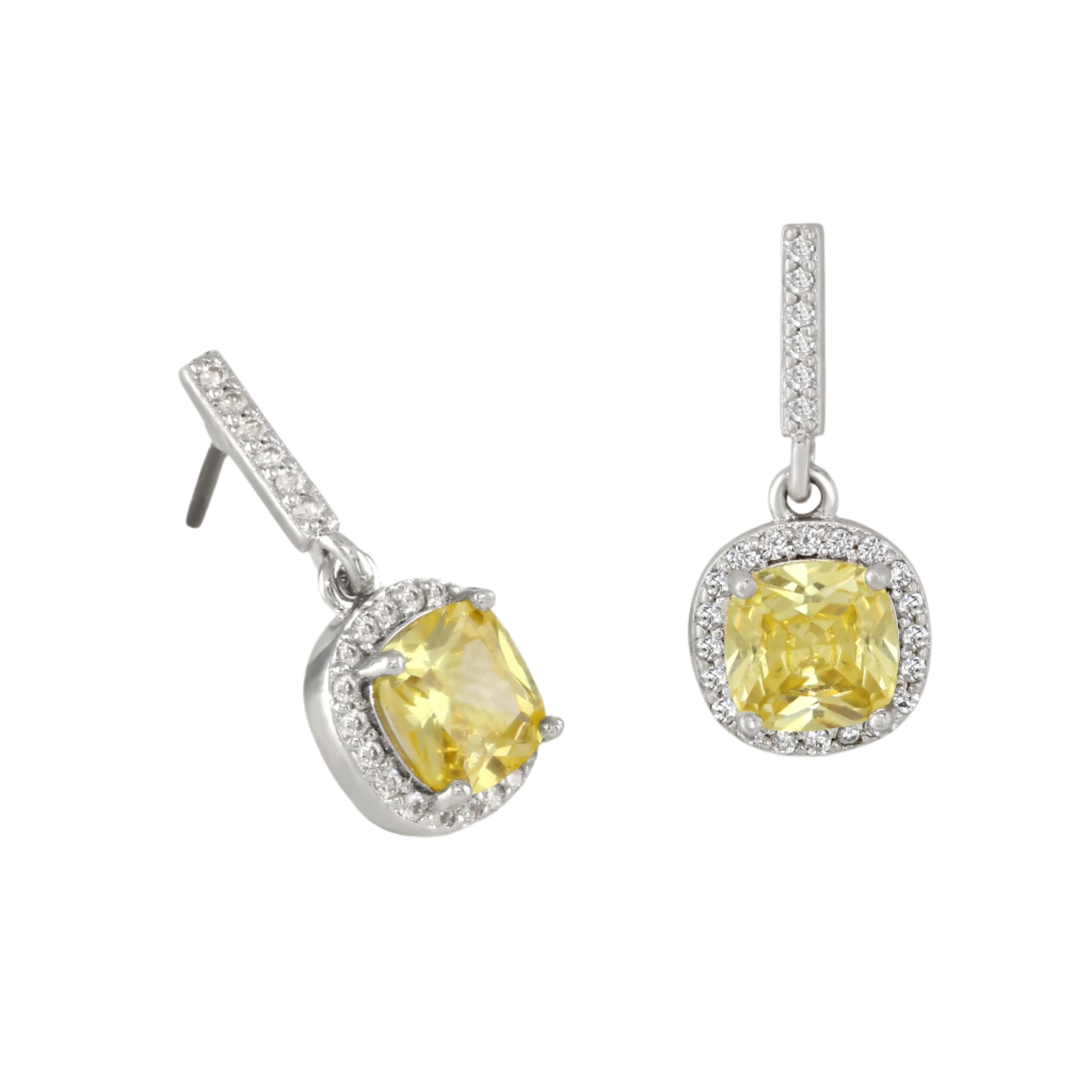 Buckley London Canary Cushion Drop Earrings Rhodium