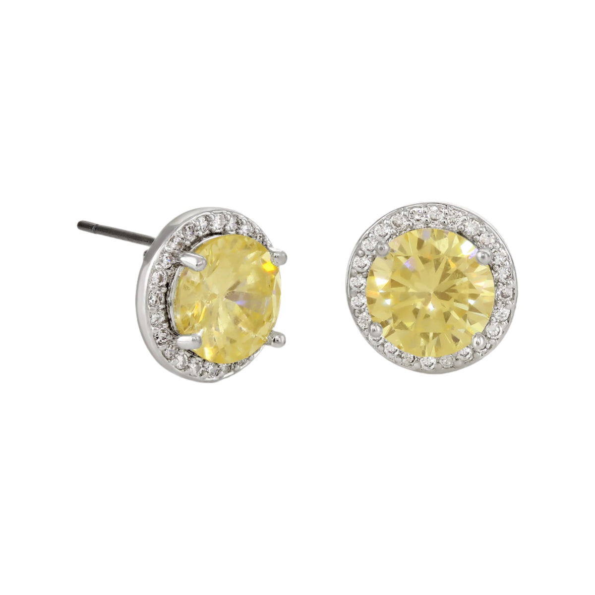 Disabled - Buckley London Canary Halo Solitaire Earrings Rhodium
