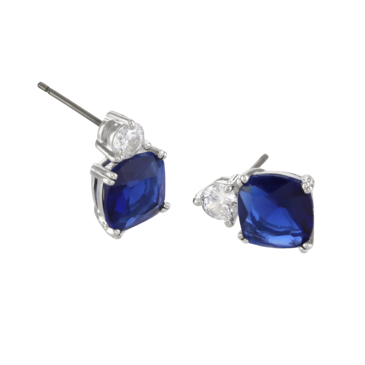 Buckley London Sapphire Cushion Double Drop Earrings Rhodium
