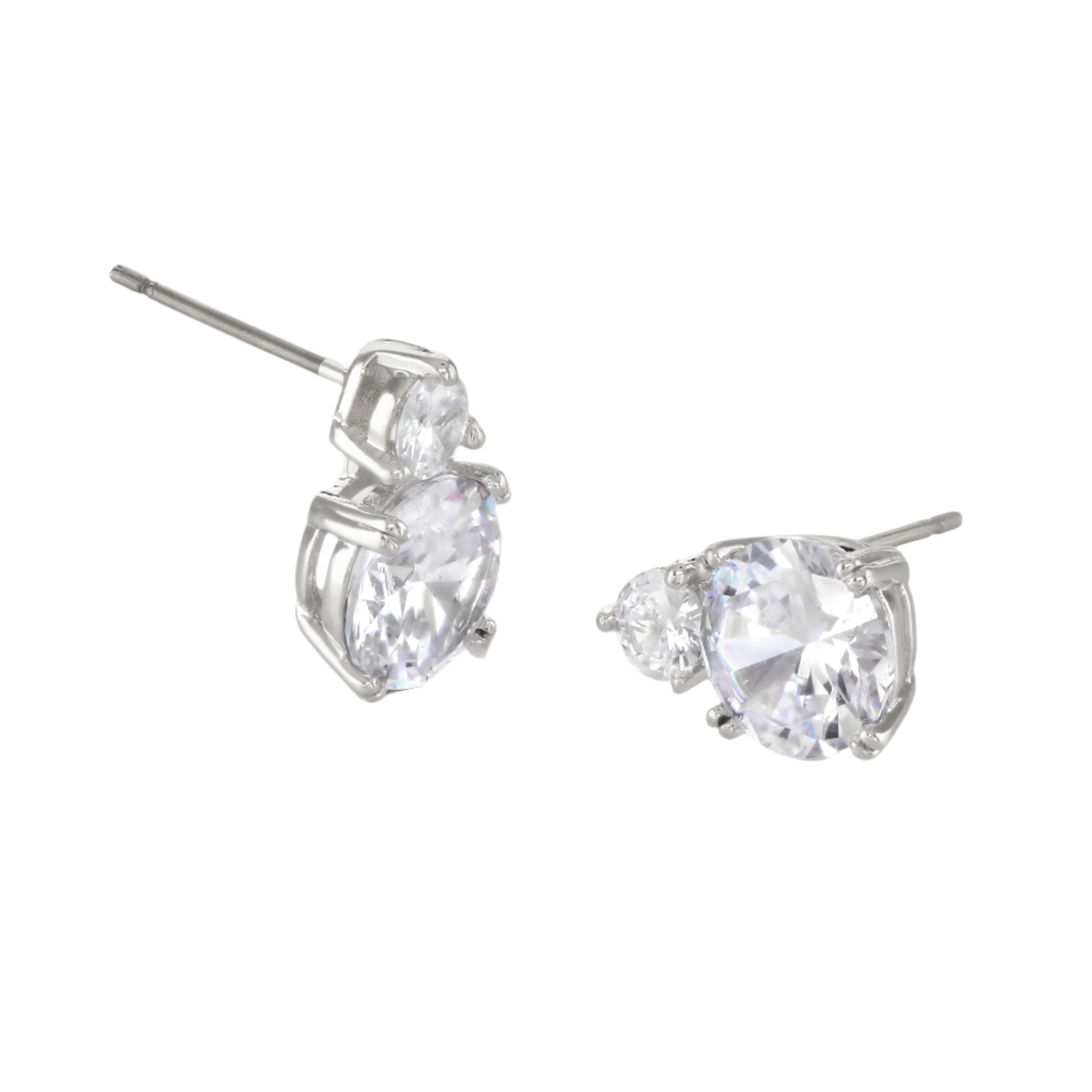 Buckley London Clear Round Double Drop Earrings Rhodium