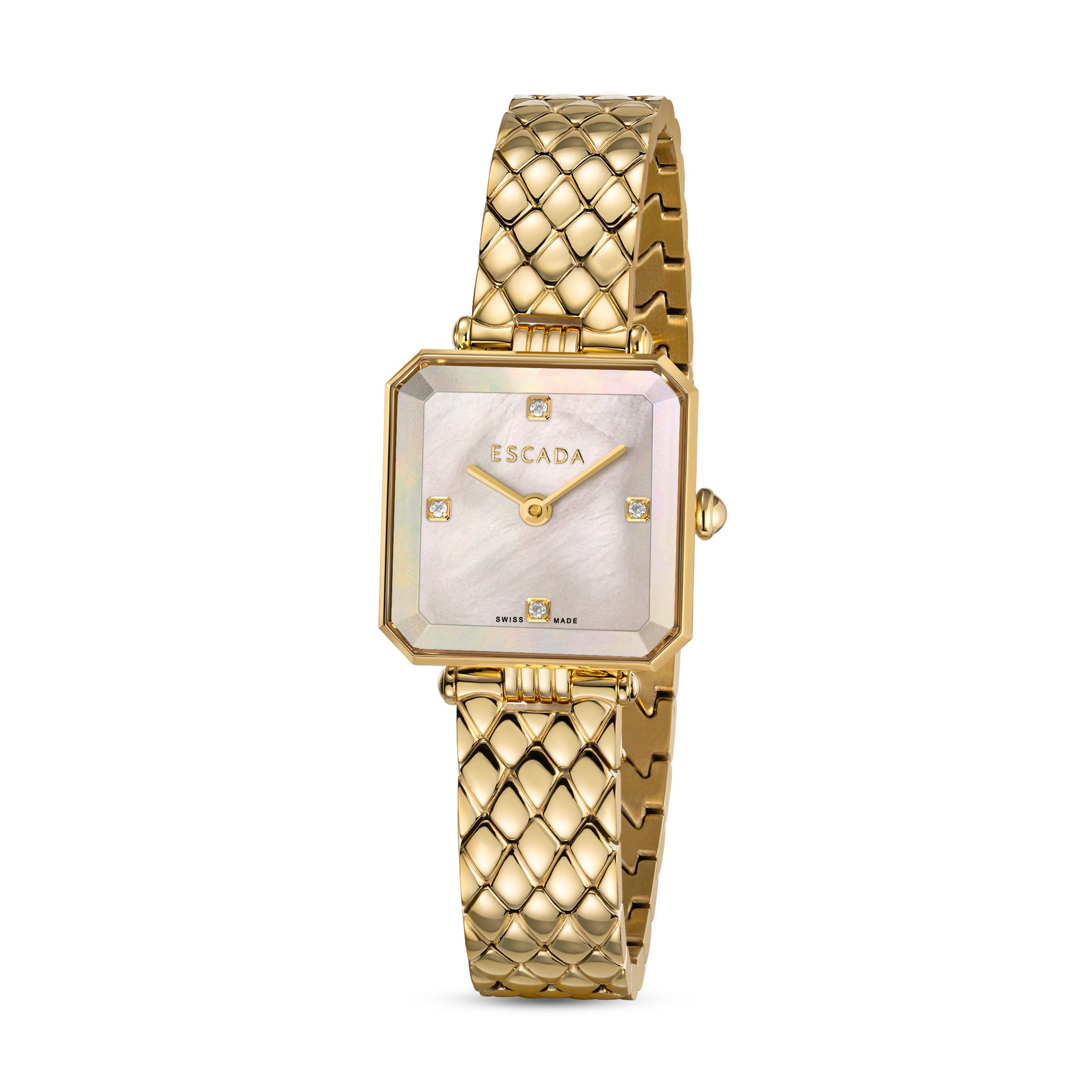 Escada Ava 22mm Women's Swiss Made Gold-Tone Watch with White Mother of Pearl Diamond Dial