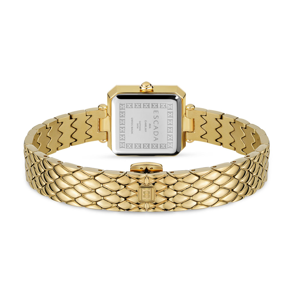 Escada Ava 22mm Women's Swiss Made Gold-Tone Watch with White Mother of Pearl Diamond Dial