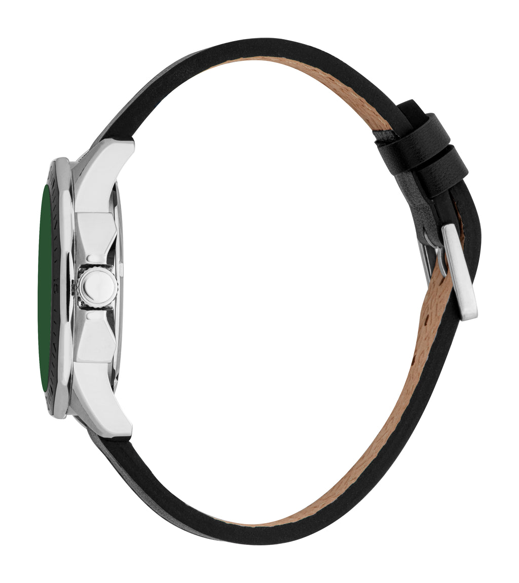 Esprit Men's Green Dial Silver-Tone & Black Leather Strap Watch