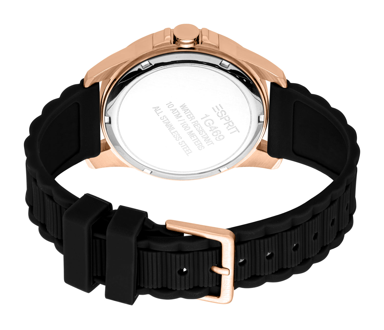 Esprit Men's Rose Gold-Tone & Black Silicone Strap Watch Esprit Men's Rose Gold-Tone & Black Silicone Strap Watch