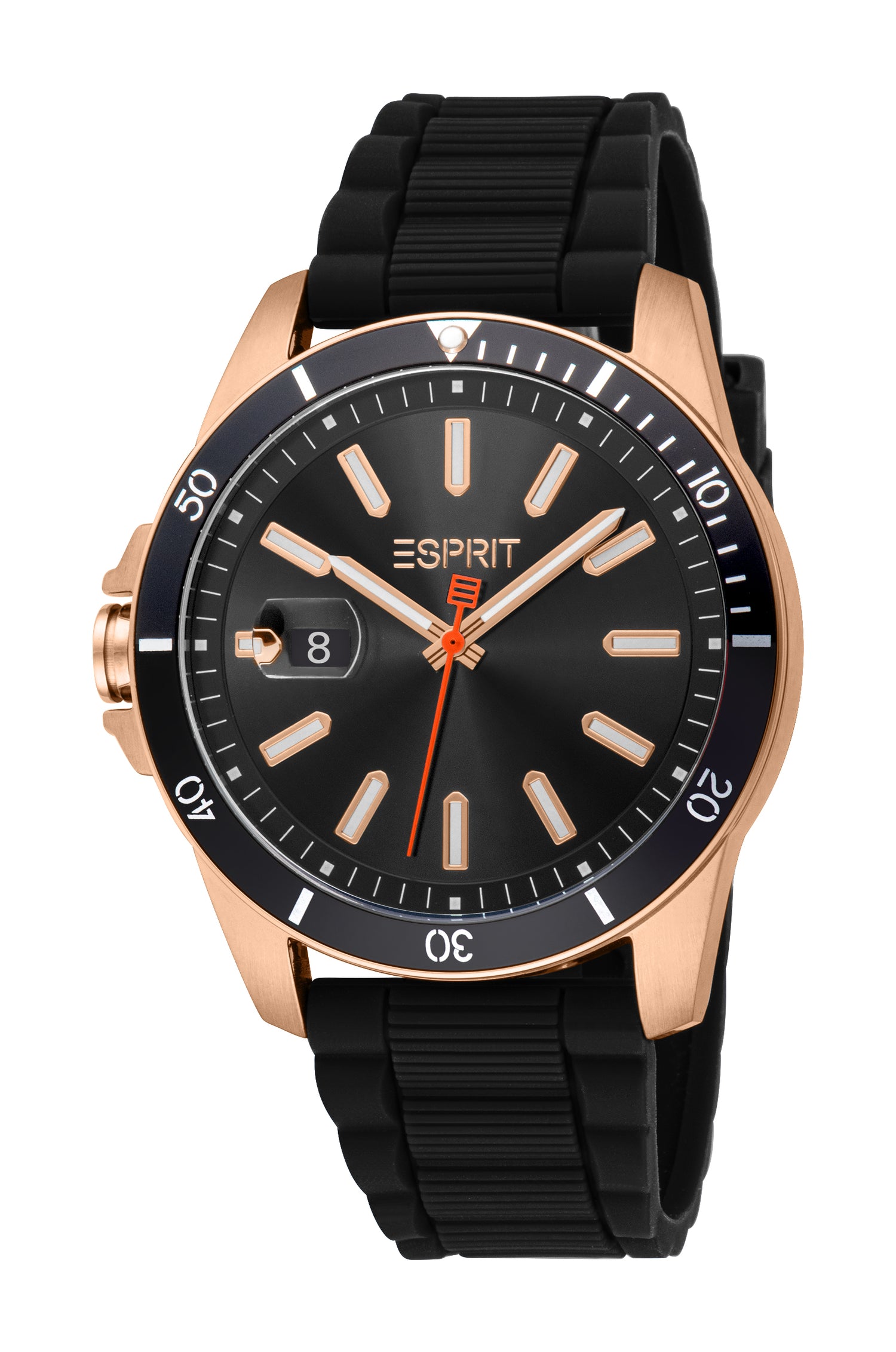 Esprit Men's Rose Gold-Tone & Black Silicone Strap Watch Esprit Men's Rose Gold-Tone & Black Silicone Strap Watch