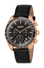 Esprit Men's Black Dial Rose Gold-Tone Chronograph Watch with Black Leather Strap