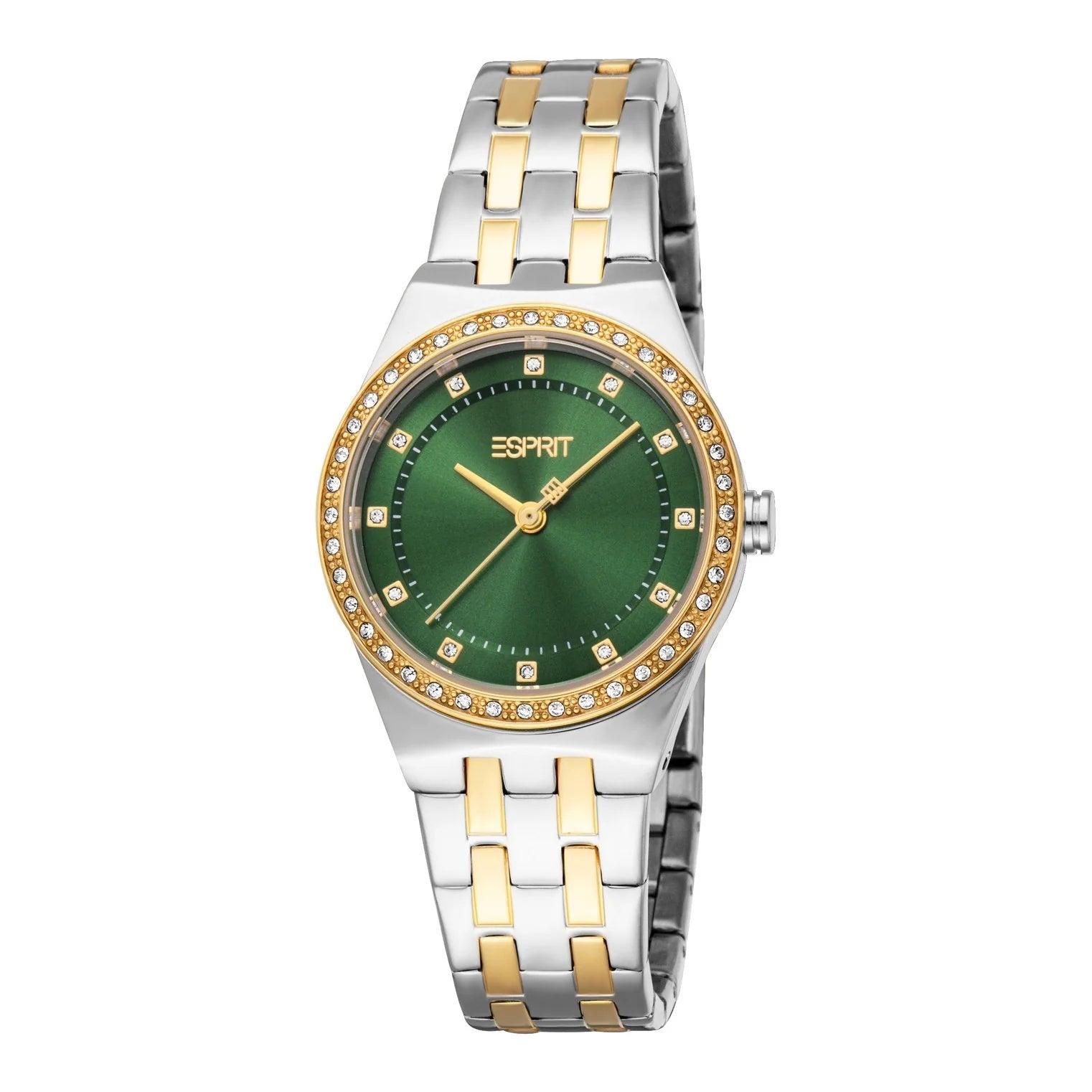 Esprit ladies Green Dial Two-Tone Stainless Steel Watch with Crystal-Accented Bezel
