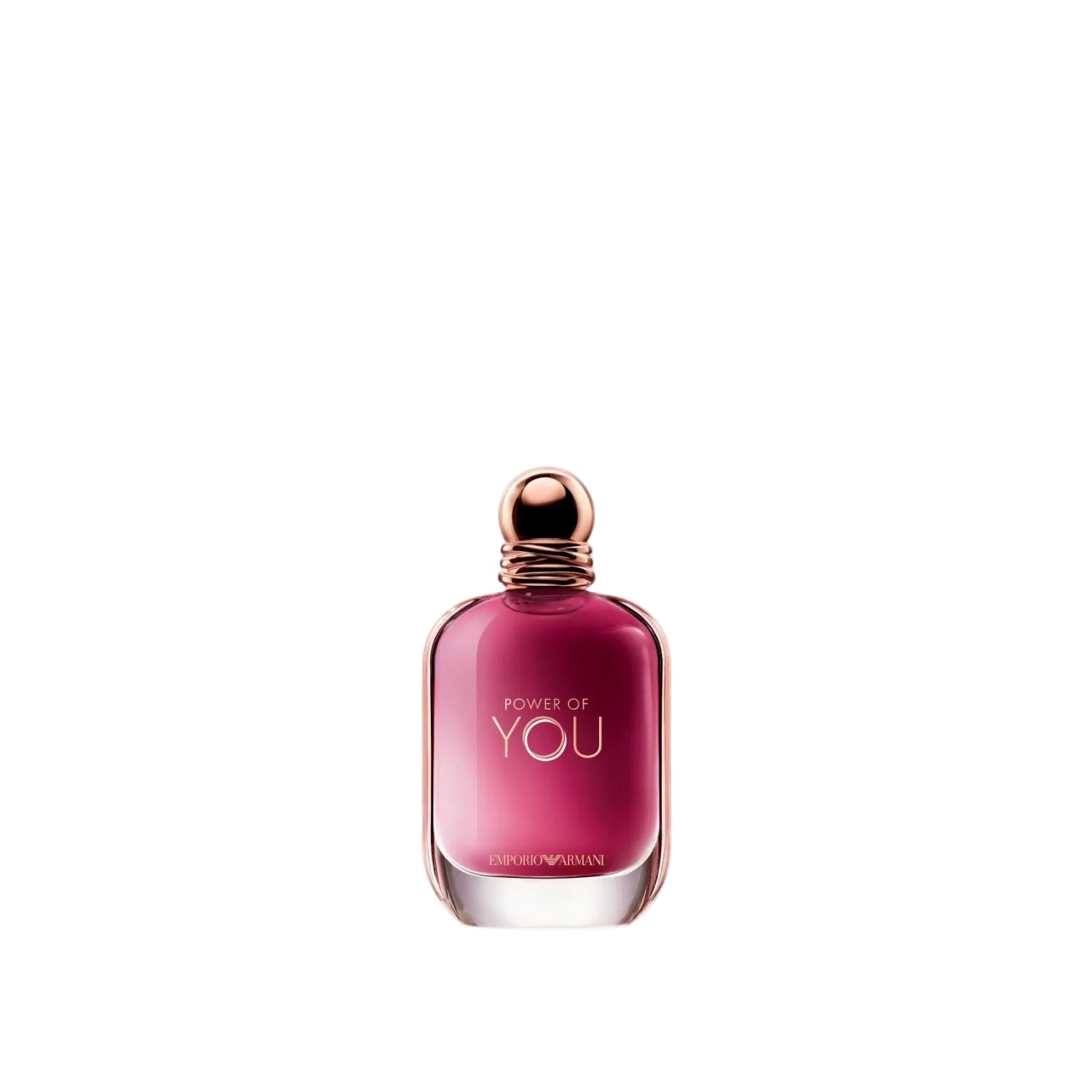 A close-up view of the Emporio Armani Nature l'Eau de Parfum 90ml bottle, showcasing the clear glass and polished gold cap. Main image