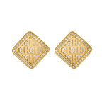 Escada Linda women’s gold-tone diamond-shaped earrings with mother-of-pearl logo motif and crystal accents