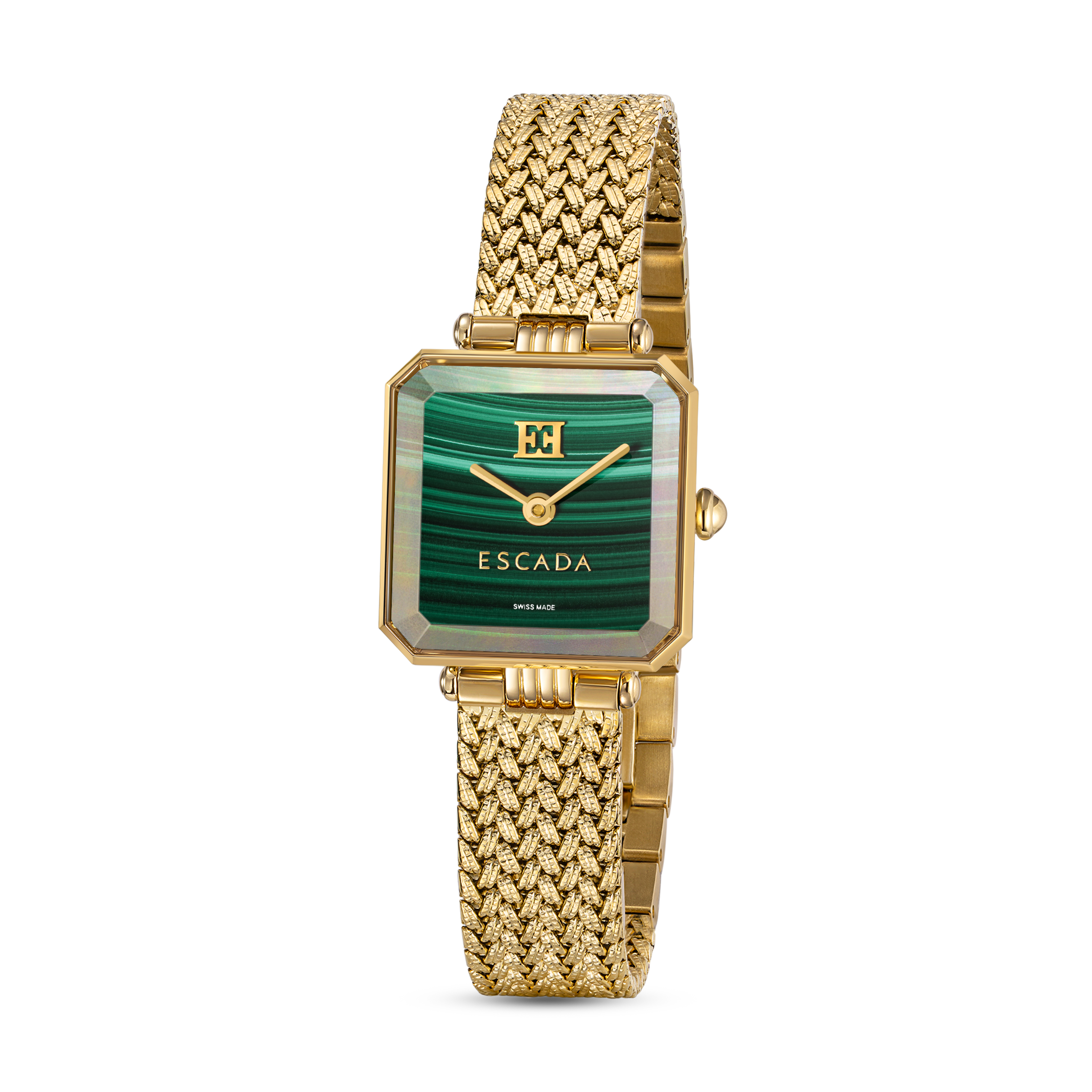 Escada women's malachite dial watch gold plated mesh bracelet square luxury timepiece Paris Gallery Qatar Exclusive Online