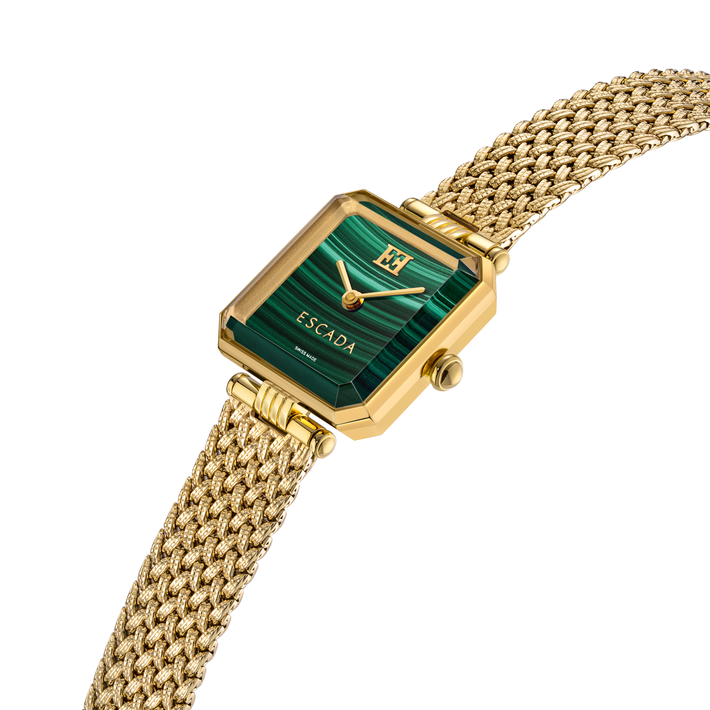 Escada women's malachite dial watch gold plated mesh bracelet square luxury timepiece Paris Gallery Qatar Exclusive Online