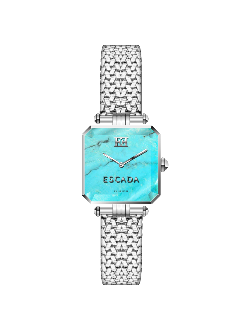 Escada women's turquoise dial watch stainless steel mesh bracelet square case luxury timepiece Paris Gallery Qatar Find Online Today