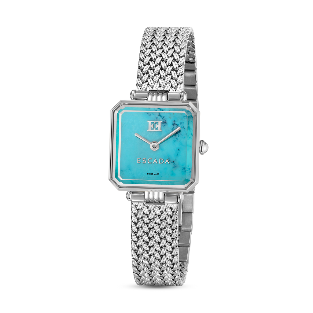 Escada women's turquoise dial watch stainless steel mesh bracelet square case luxury timepiece Paris Gallery Qatar Find Online Today