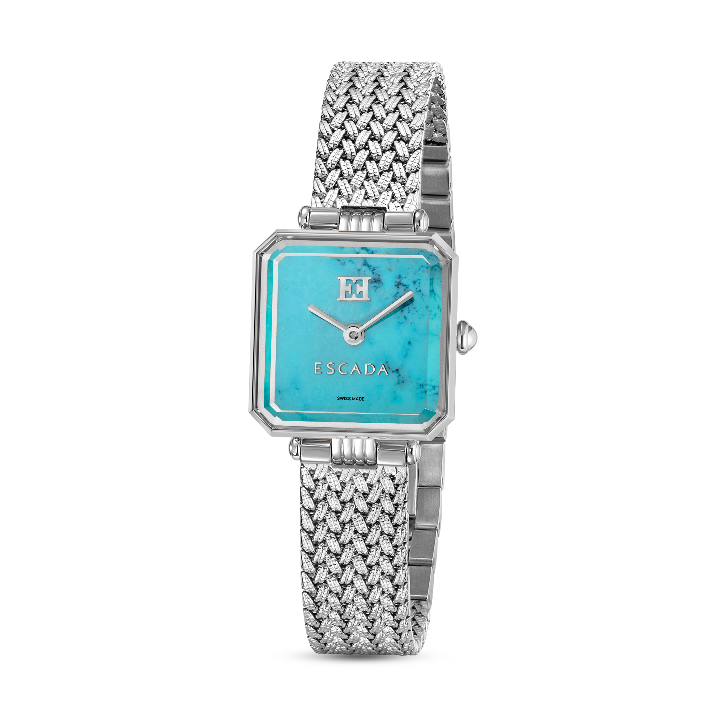 Escada women's turquoise dial watch stainless steel mesh bracelet square case luxury timepiece Paris Gallery Qatar Find Online Today
