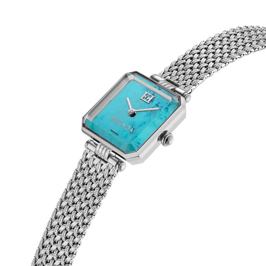 Escada women's turquoise dial watch stainless steel mesh bracelet square case luxury timepiece Paris Gallery Qatar Find Online Today