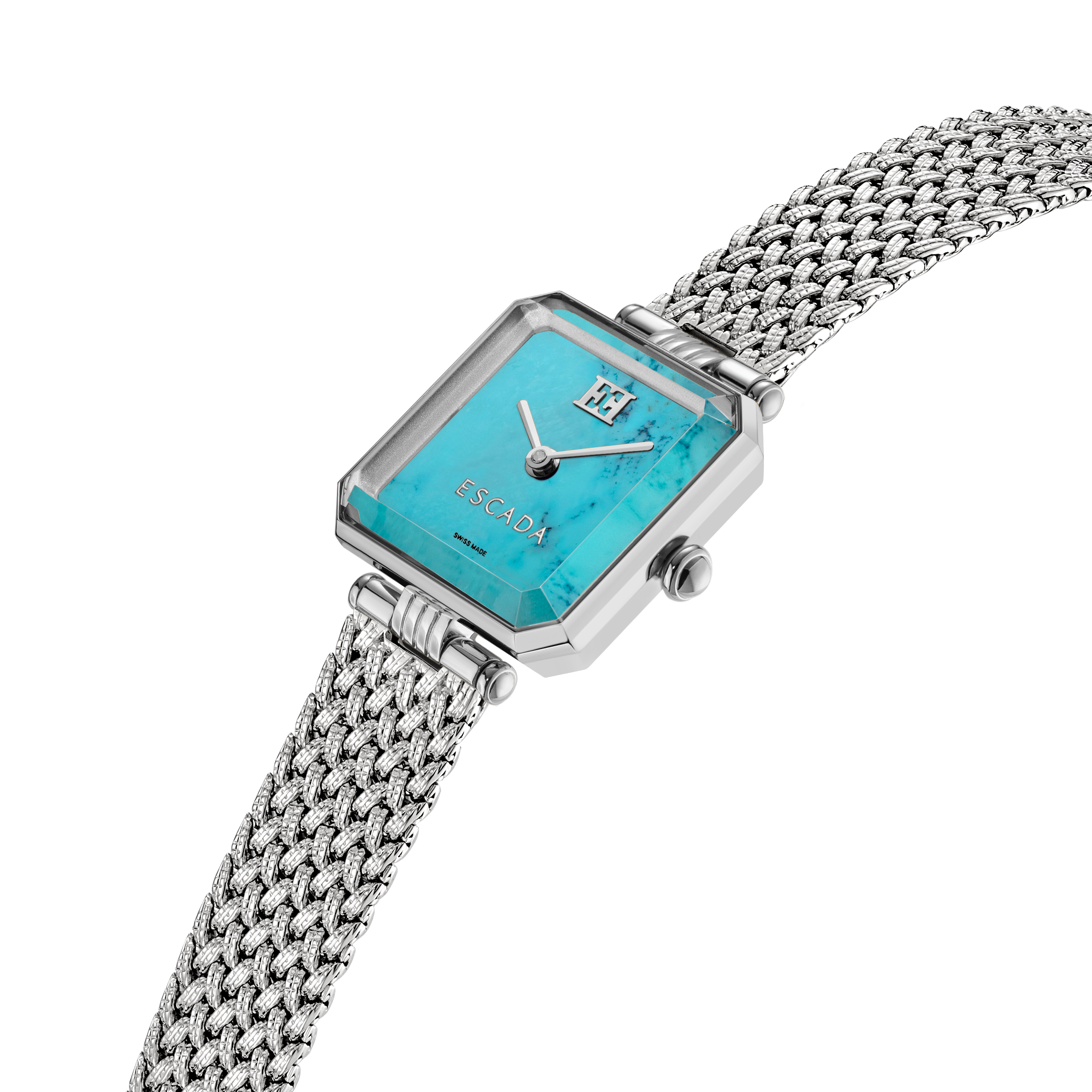 Escada women's turquoise dial watch stainless steel mesh bracelet square case luxury timepiece Paris Gallery Qatar Find Online Today