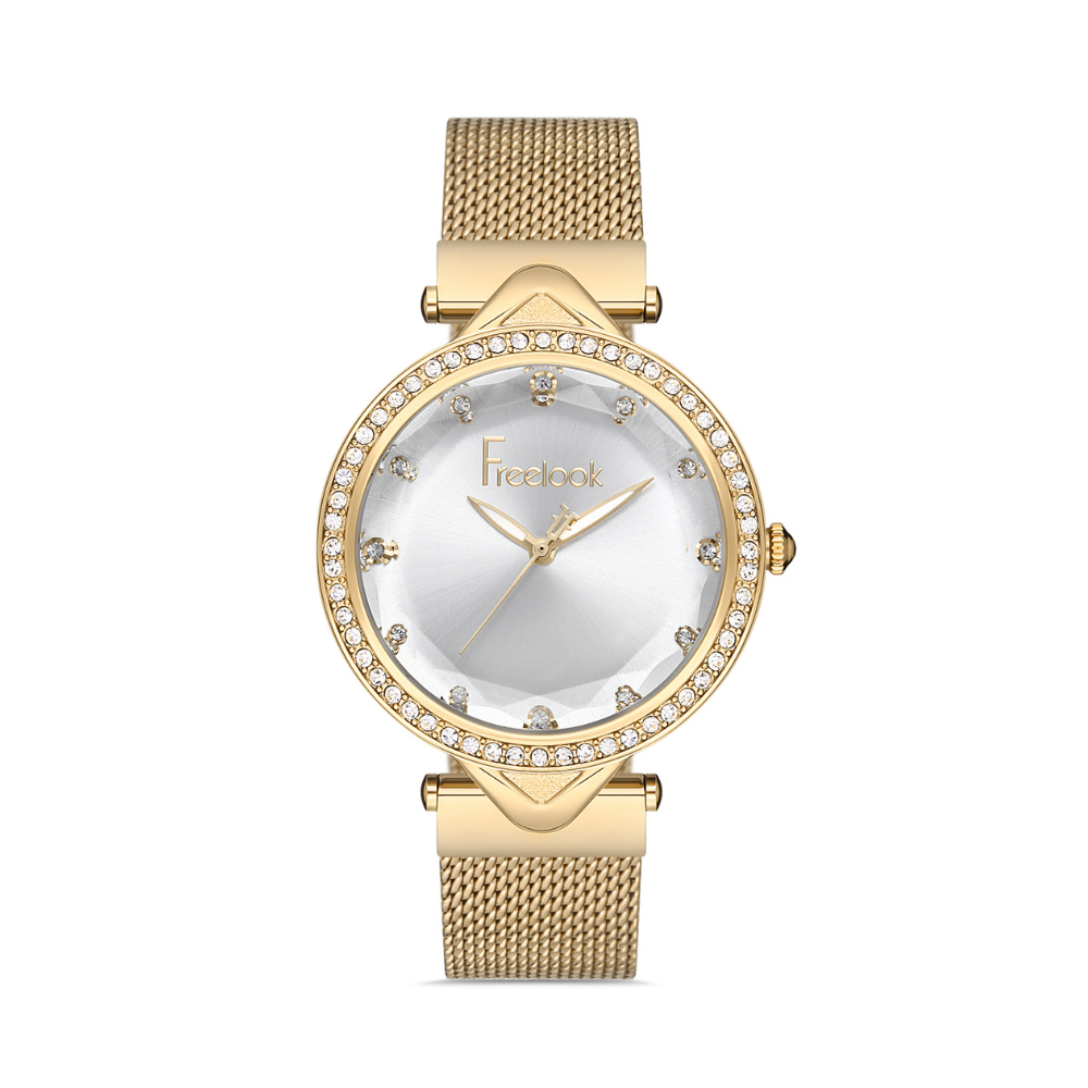 Image Alt Text

FREELOOK FL.1.10212-3 women's gold mesh watch with silver crystal dial and crystal bezel Shop Now Online