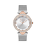 FREELOOK women's two-tone rose gold and silver mesh watch with crystal bezel and silver dial