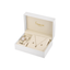 FREELOOK women's gold-tone watch and jewelry gift set featuring a mother-of-pearl dial watch, matching necklace, bracelet, and earrings in a luxury gift box.