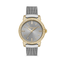FREELOOK women's gold-tone crystal bezel watch with grey dial and silver mesh bracelet