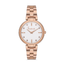 FREELOOK women's rose gold stainless steel watch with silver textured dial and crystal hour markers