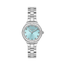 FREELOOK women's silver-tone stainless steel watch featuring an ice blue dial, crystal hour markers, and crystal-set bezel.