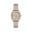 FREELOOK women's two-tone rose gold and silver stainless steel watch with white mother-of-pearl dial and crystal-set bezel.