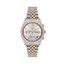 FREELOOK women's two-tone rose gold and silver multifunction watch with crystal bezel, silver dial, sub-dials, and date display.