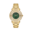 Freelook women's watch featuring a dark green dial and gold-tone stainless steel bracelet